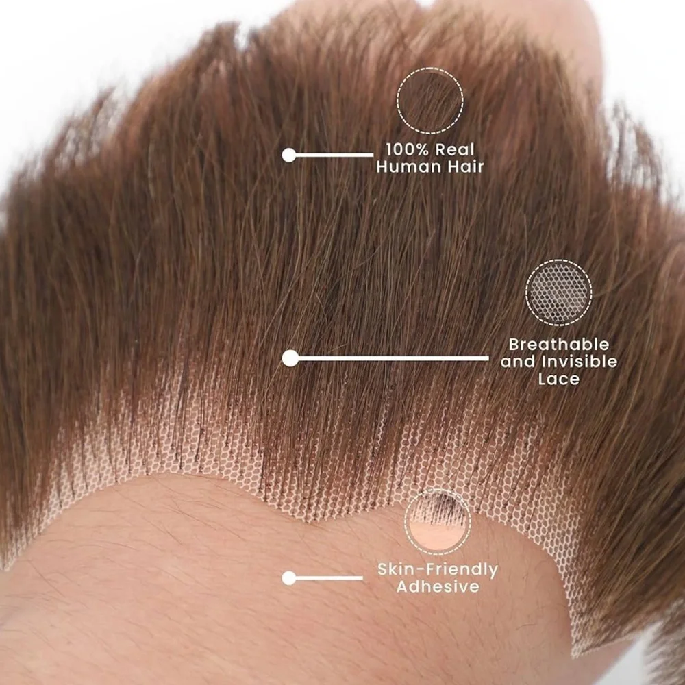 NEW! Premium Beard & Mustache 100% Human Hair Hand-Tied on Invisible Lace Brown